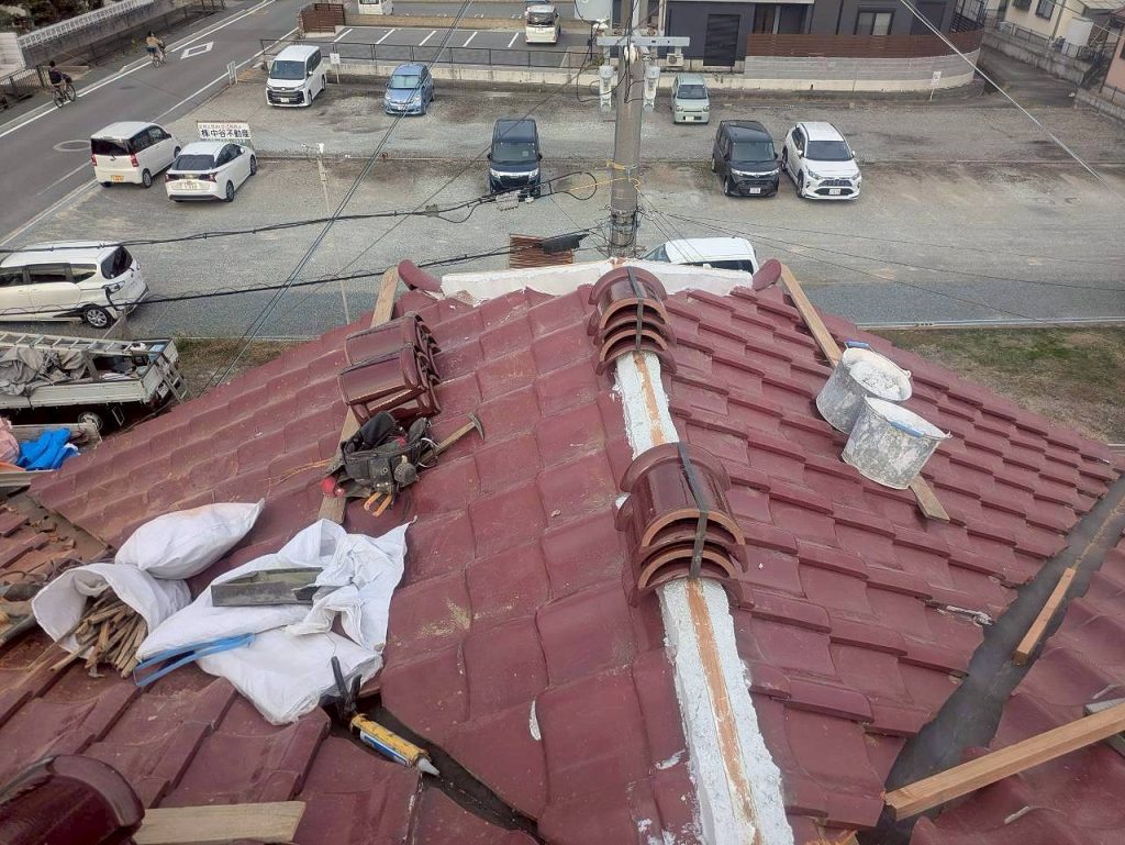 加古川市　丸瓦設置　施工途中